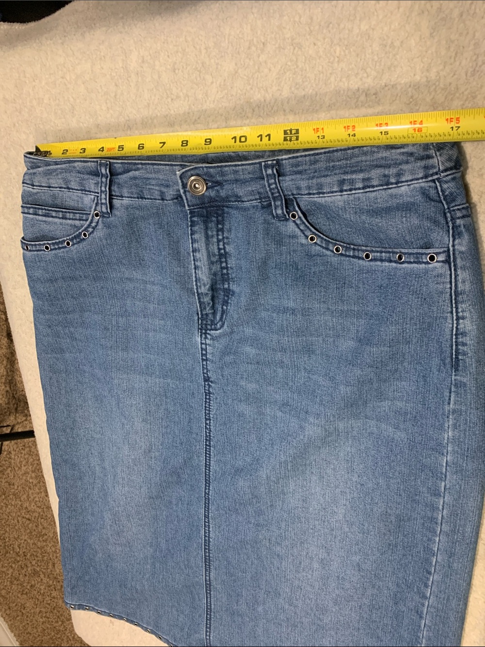 Christopher & Banks Dark Blue Denim Midi Skirt with Stud Hem - Picture 9 of 9